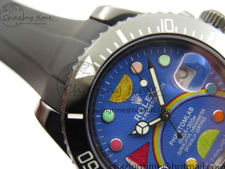 MiroTime 1227 Submariner 40mm Black Ceramic 5GF Best Edition Blue Candy Dial on Black Rubber Strap SA FashionForward 2473